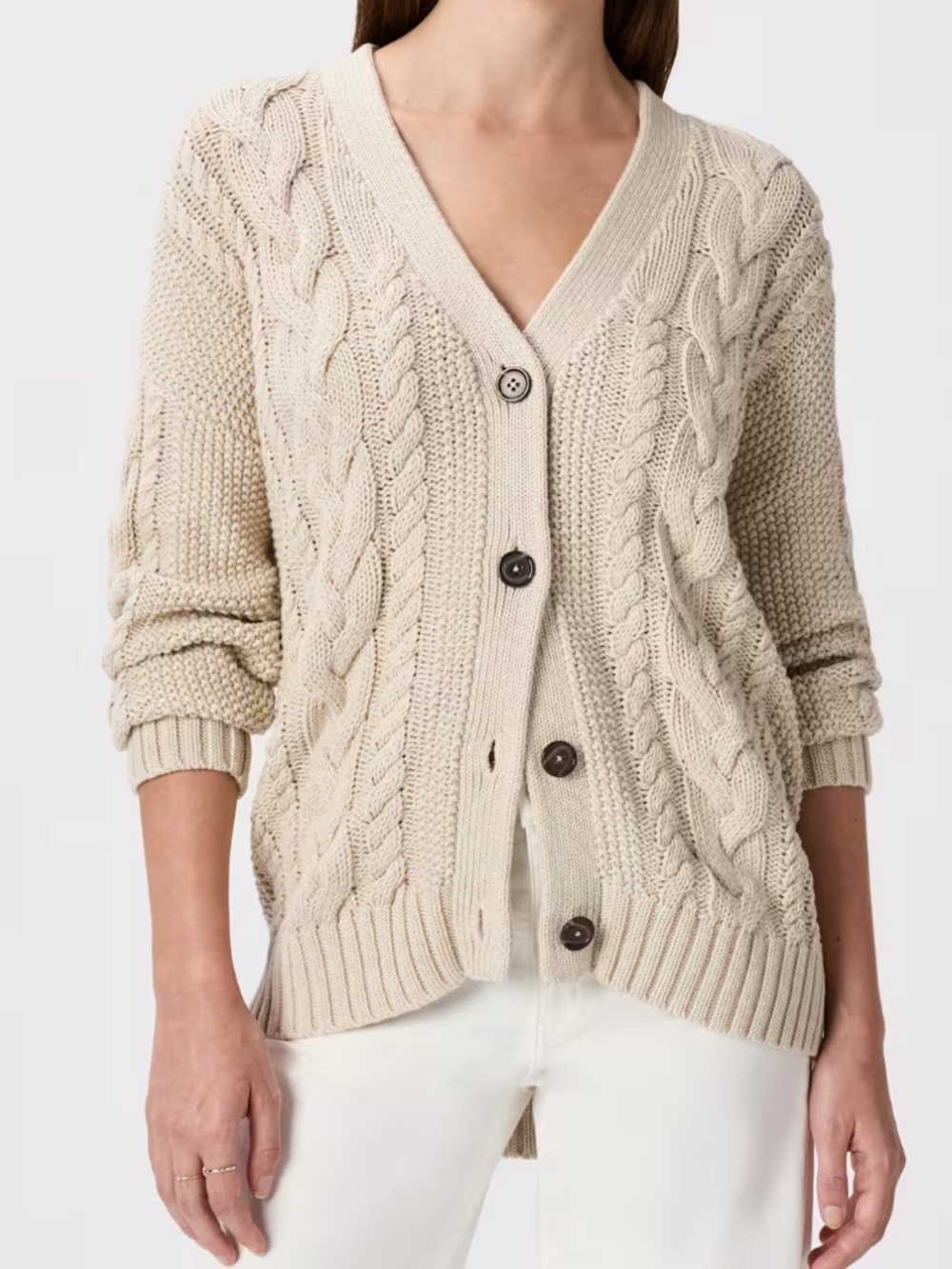 Quince 100% Organic Cotton Oversized Cable Cardigan Beige Size Small